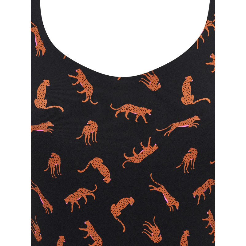 Menstruační plavky Modibodi Teen High One Piece Cheetah Chase Black - VYBALENÉ (MODI4374VYB)
