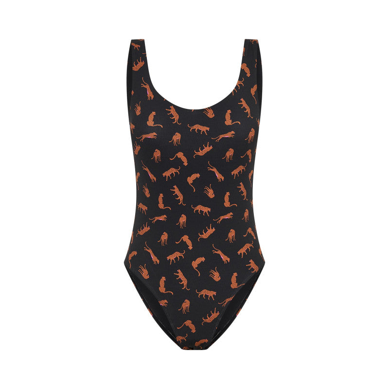 Menstruační plavky Modibodi Teen High One Piece Cheetah Chase Black - VYBALENÉ (MODI4374VYB)