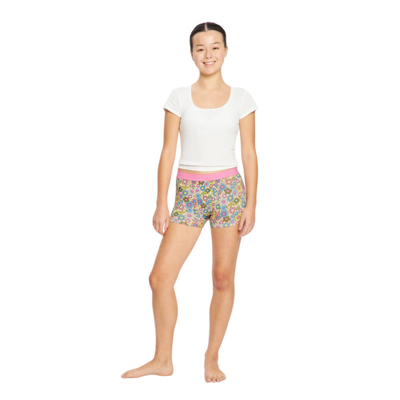 Dívčí menstruační kalhotky Modibodi Teen Hipster Boyshort Super Boho Botanical Blue (DMKMTHBSBBB)