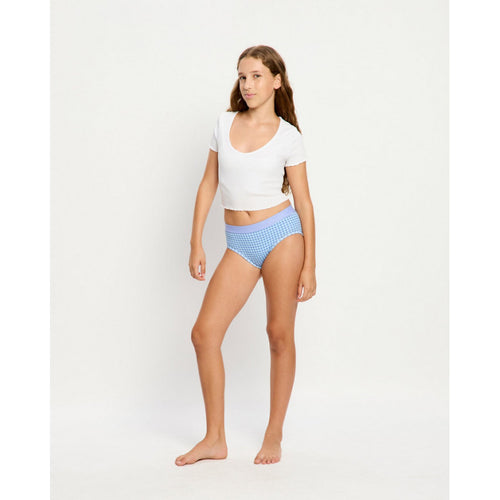 Dívčí menstruační kalhotky Modibodi Teen Hipster Boyleg Moderate Blueberry Gingham (DMKMTHBMGB)