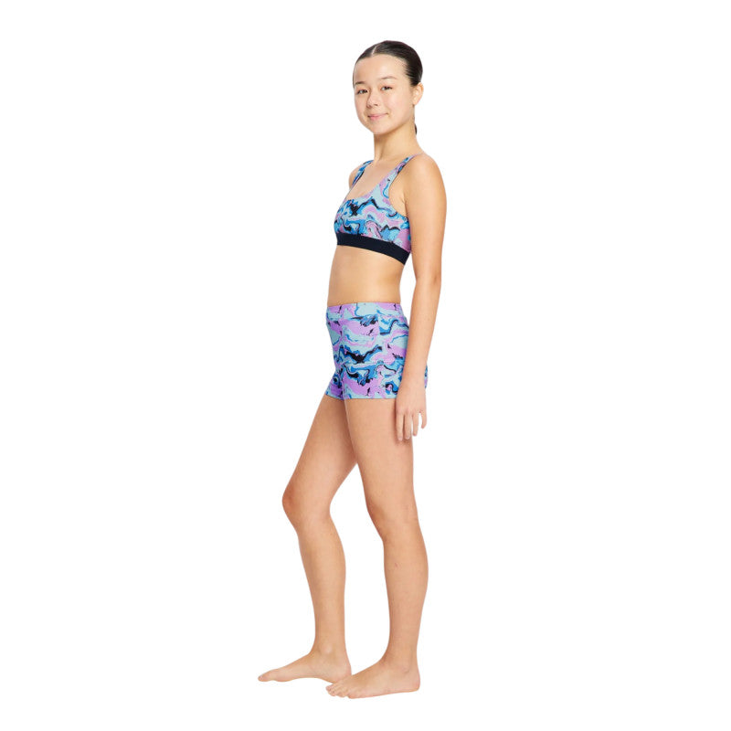 Dívčí menstruační plavky Modibodi Performance Hi Waist Short Super Marble Blue spodní díl (DMPMPHWSSMB)