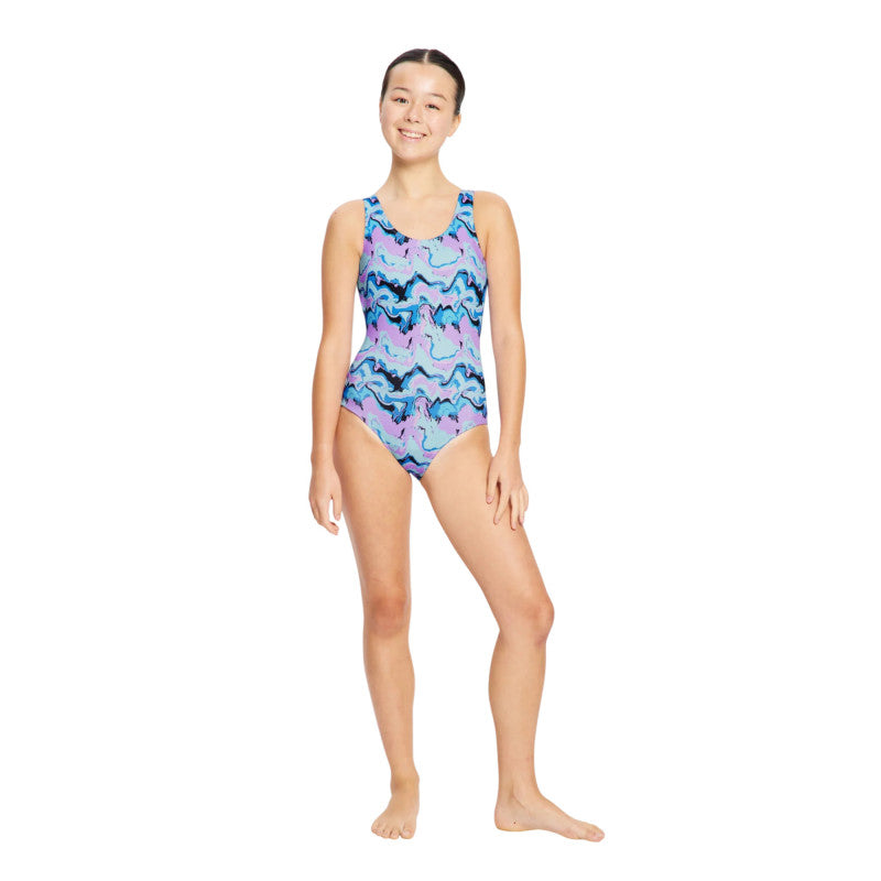 Dívčí menstruační plavky Modibodi Performance Racerback One Piece Super Marble Blue jednodílné (DMPMPROPSMB)