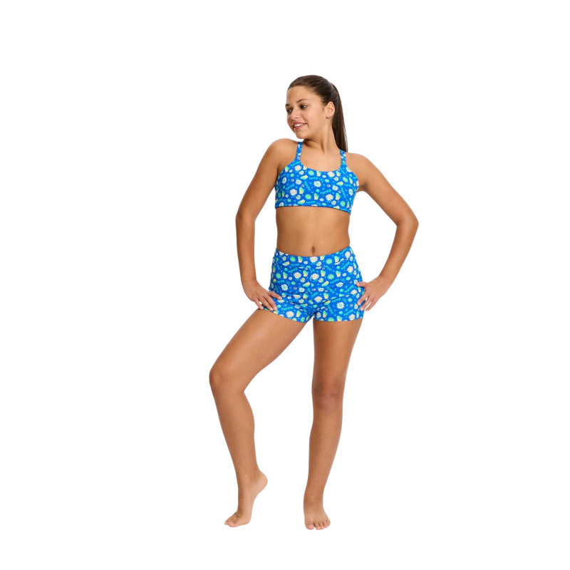 Dívčí menstruační plavky Modibodi Teen Smileyworld Hi Waist Short Boho Botanical Blue spodní díl (DMPMTSHWSBBBSD)