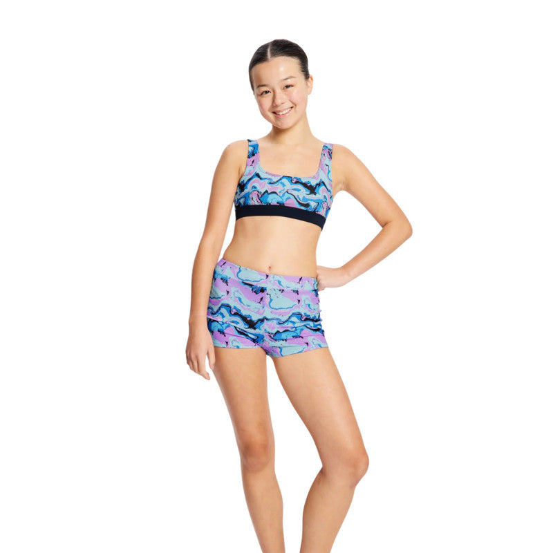 Dívčí plavky Modibodi Performance Reversible Crop Top Marble Blue horní díl (DPMPRCTMB)