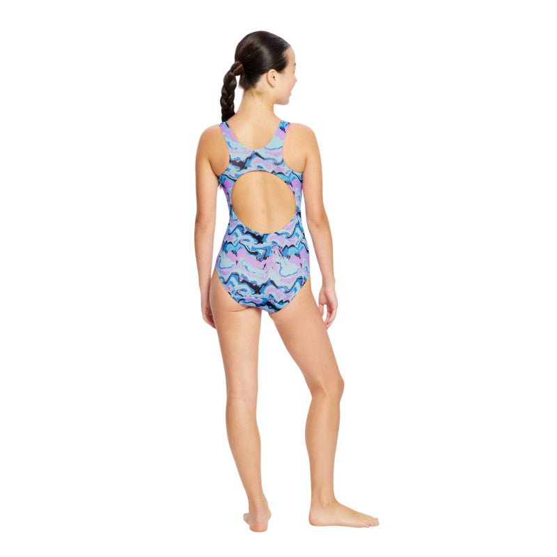 Dívčí menstruační plavky Modibodi Performance Racerback One Piece Super Marble Blue jednodílné (DMPMPROPSMB)