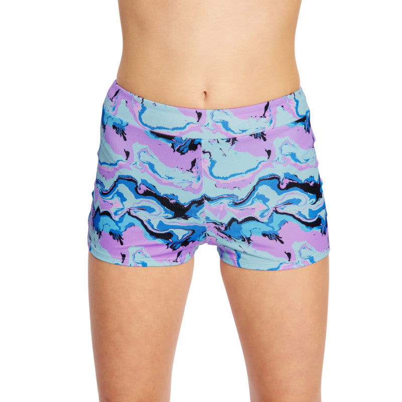 Dívčí menstruační plavky Modibodi Performance Hi Waist Short Super Marble Blue spodní díl (DMPMPHWSSMB)