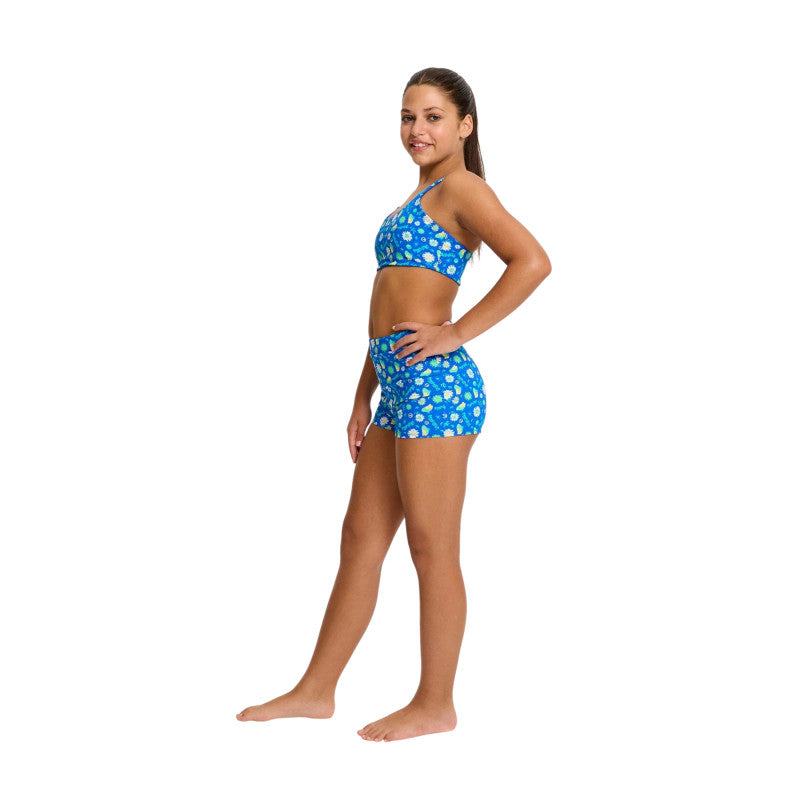 Dívčí menstruační plavky Modibodi Teen Smileyworld Hi Waist Short Boho Botanical Blue spodní díl (DMPMTSHWSBBBSD)